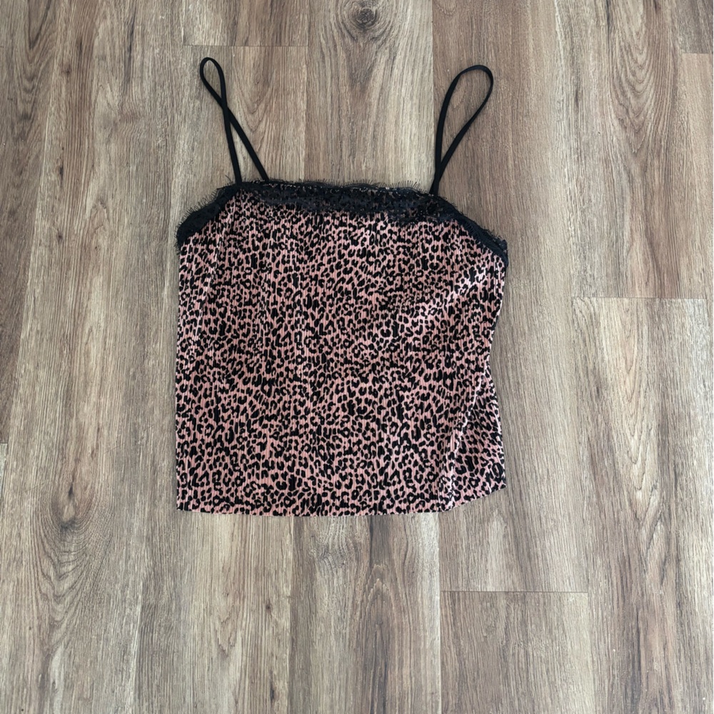 Leopard Print Cami Top with Lace Trim